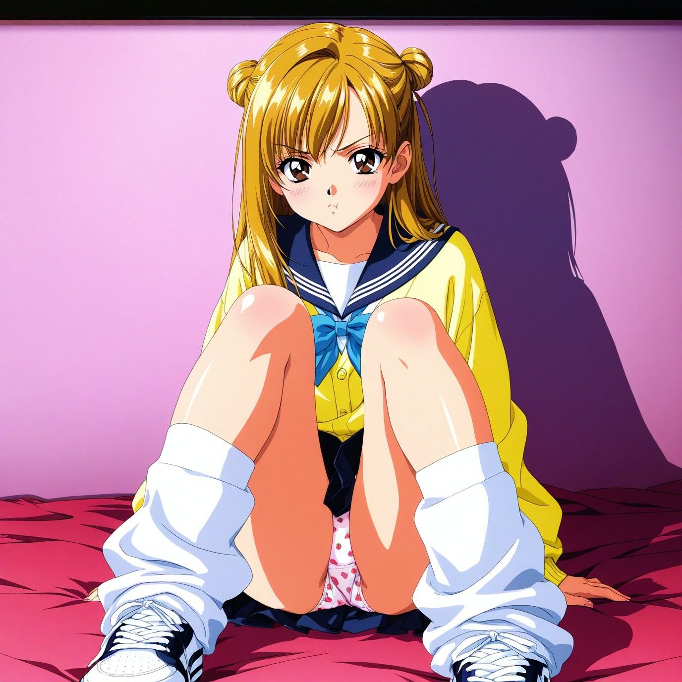 ルーズソックスJKのM字パンチラ  レトロアニメ風Ver 画像2