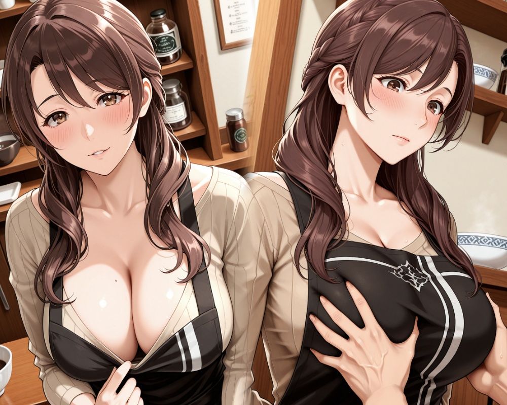 喫茶店店員の人妻と濃厚着衣セックス 画像1