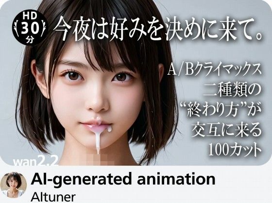[AItuner]【30分HD】今夜は好みを決めに来て。A/Bクライマックス 二種類の‘終わり方’が交互に来る100カット