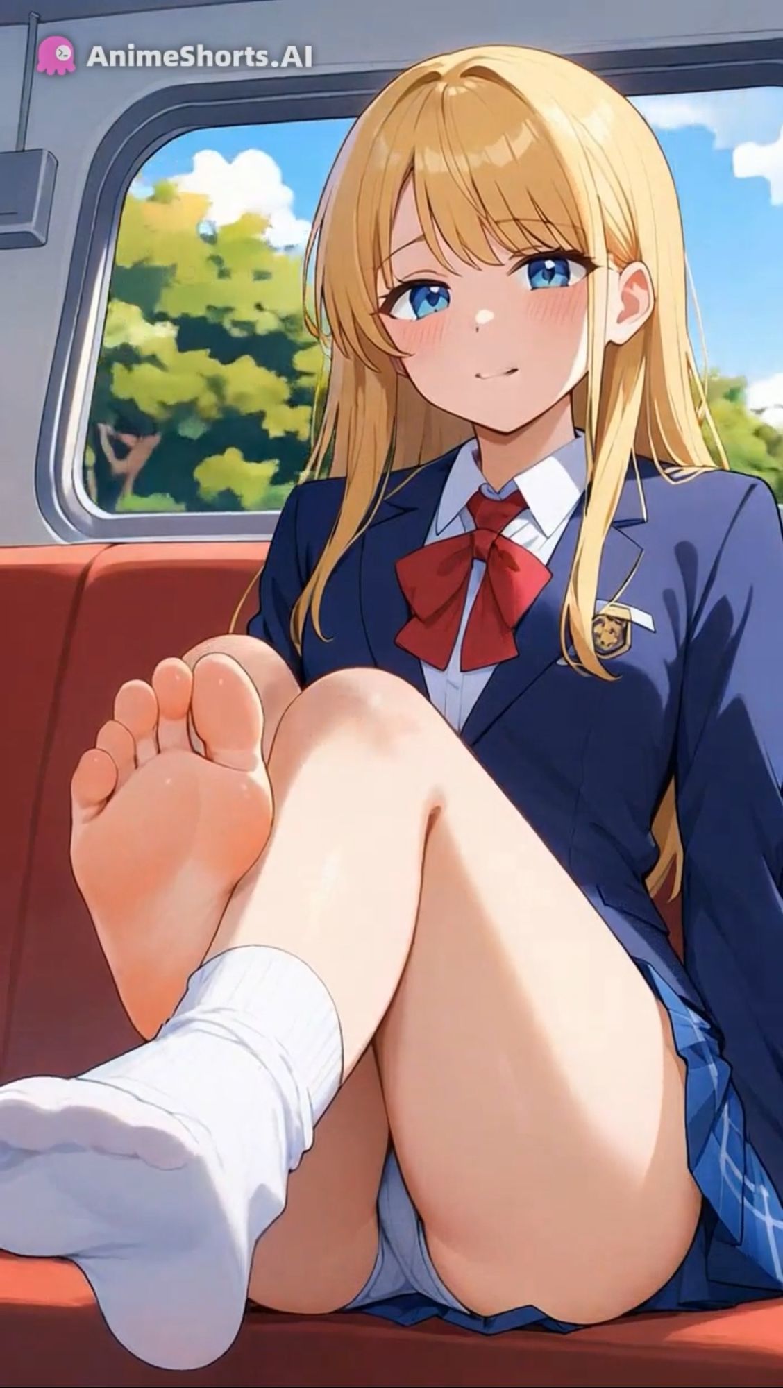 【セリフ音声付きアニメ4分35秒】足コキでオナサポ！えちえちバスに乗ると、ピチピチなミニスカ制服ギャルさんたちがご奉仕してくれます！パンティー、ブルマ、太もも、足の裏、ダボダボのルーズソックス、紺色靴下、素脚、お尻・・・ 画像2