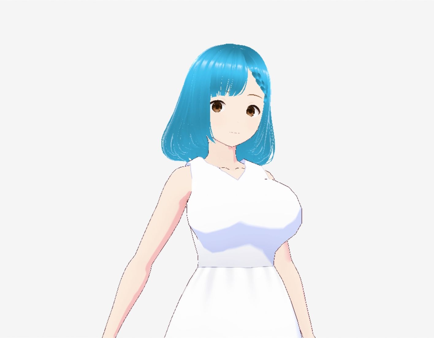 白いワンピースにシアン色の髪の巨乳お姉さん（セリフなし  3DCGモデル  イラスト集） 画像3
