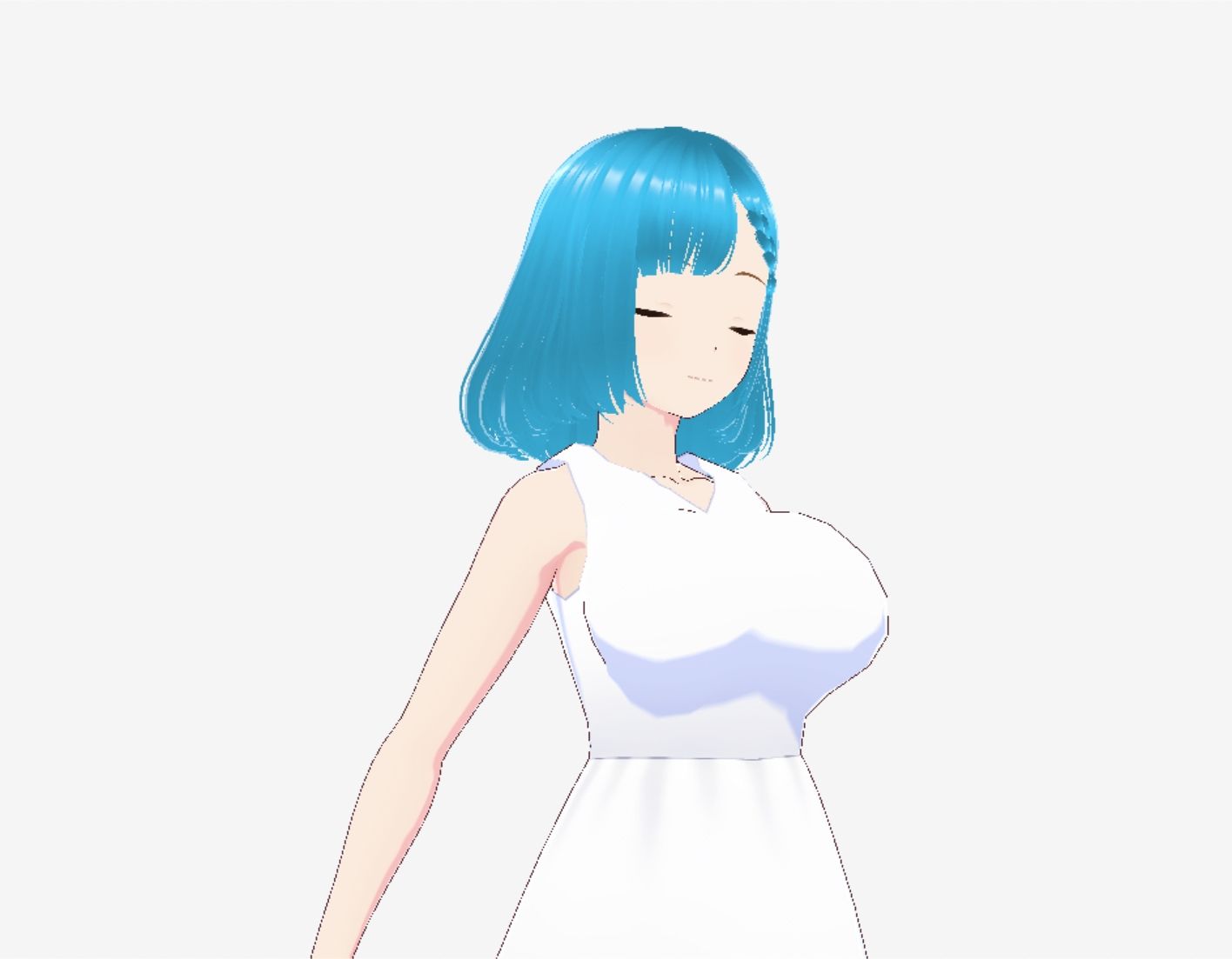 白いワンピースにシアン色の髪の巨乳お姉さん（セリフなし  3DCGモデル  イラスト集） 画像4