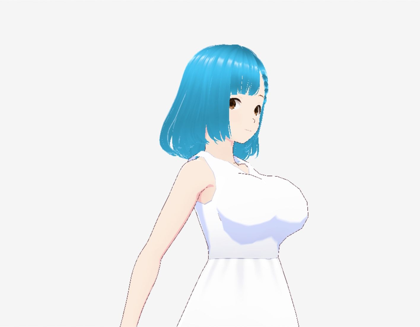 白いワンピースにシアン色の髪の巨乳お姉さん（セリフなし  3DCGモデル  イラスト集） 画像5