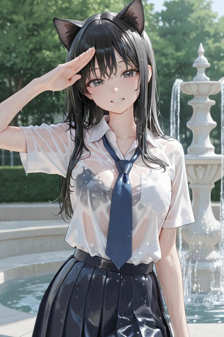 猫耳JKと噴水で 画像3