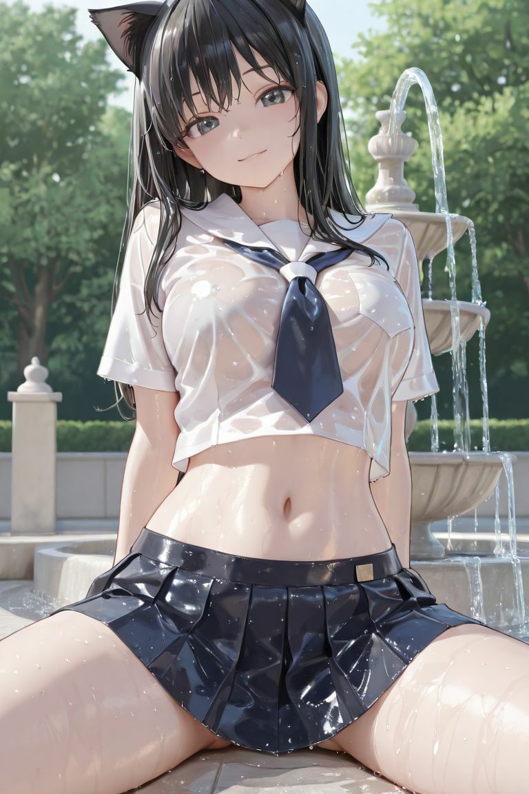 猫耳JKと噴水で 画像5