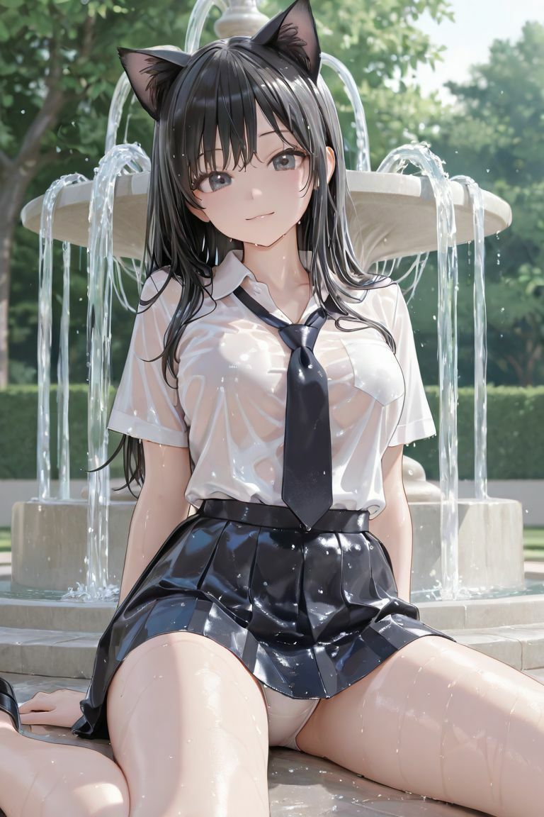 猫耳JKと噴水で 画像6