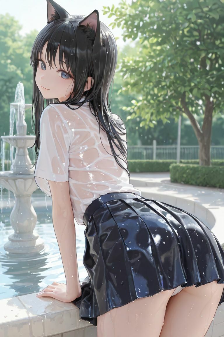 猫耳JKと噴水で 画像7