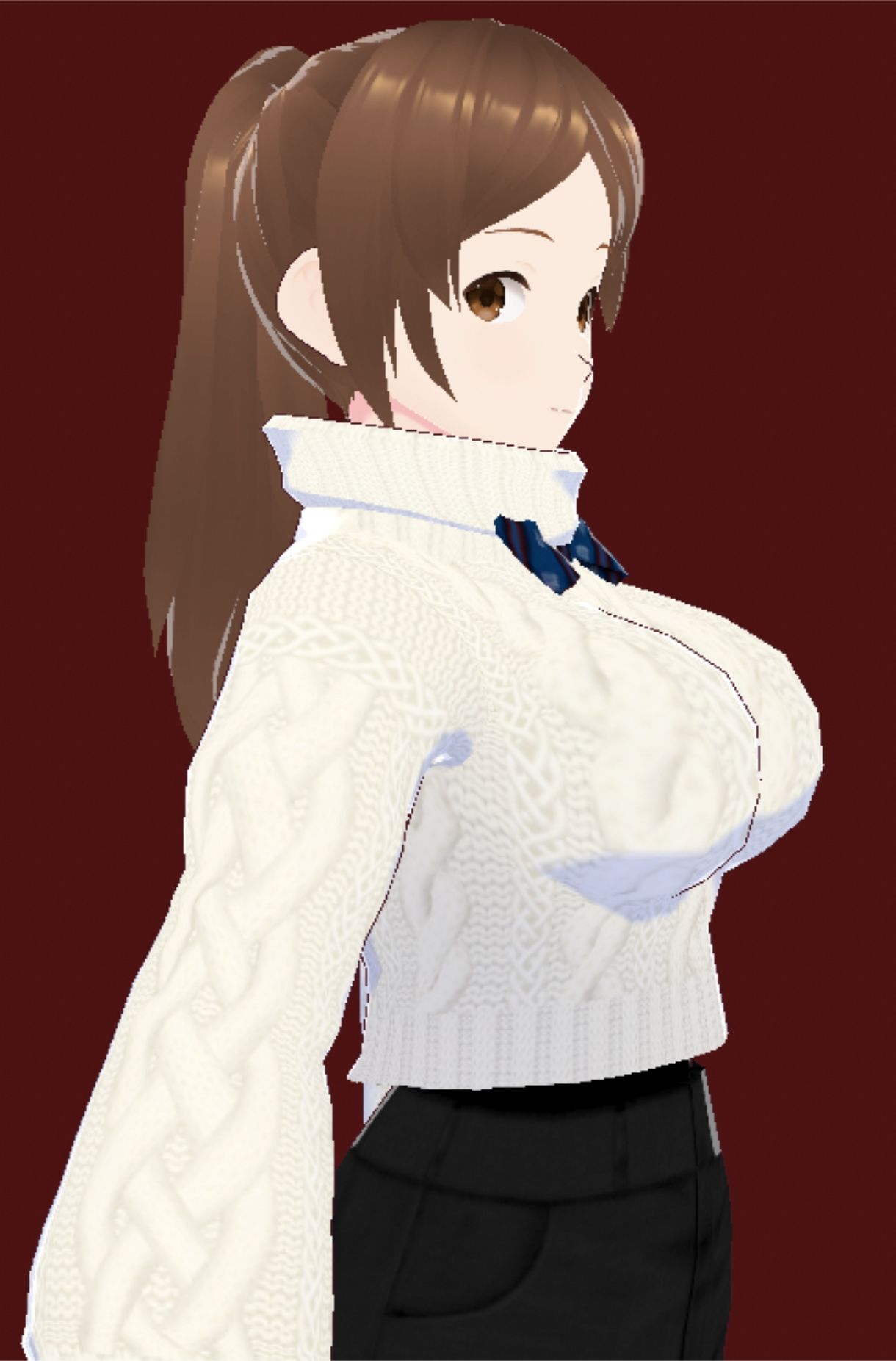 白いタートルネックセーターに黒いショートパンツのお姉さん（セリフなし  3DCGモデル  イラスト集） 画像1