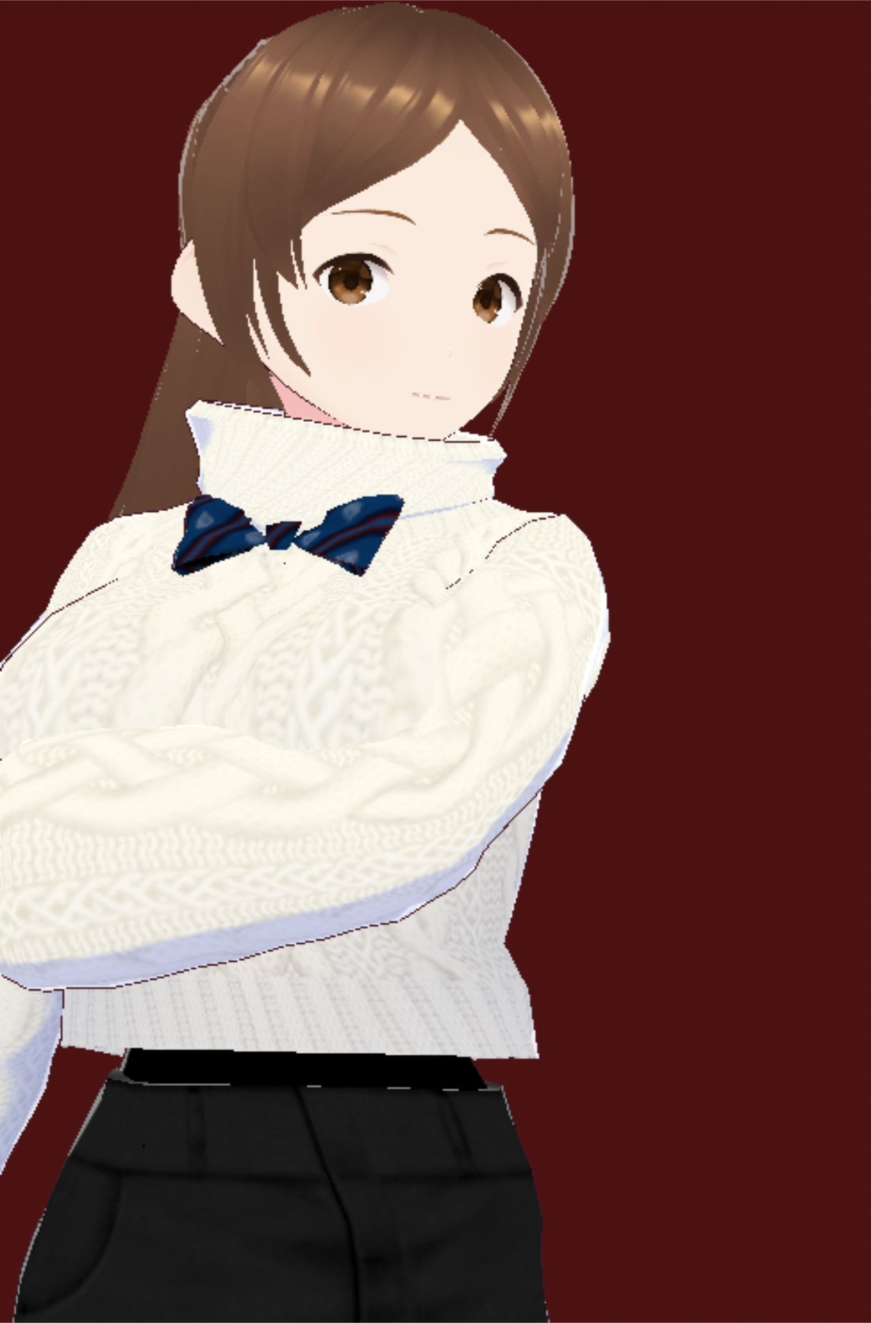 白いタートルネックセーターに黒いショートパンツのお姉さん（セリフなし  3DCGモデル  イラスト集） 画像2