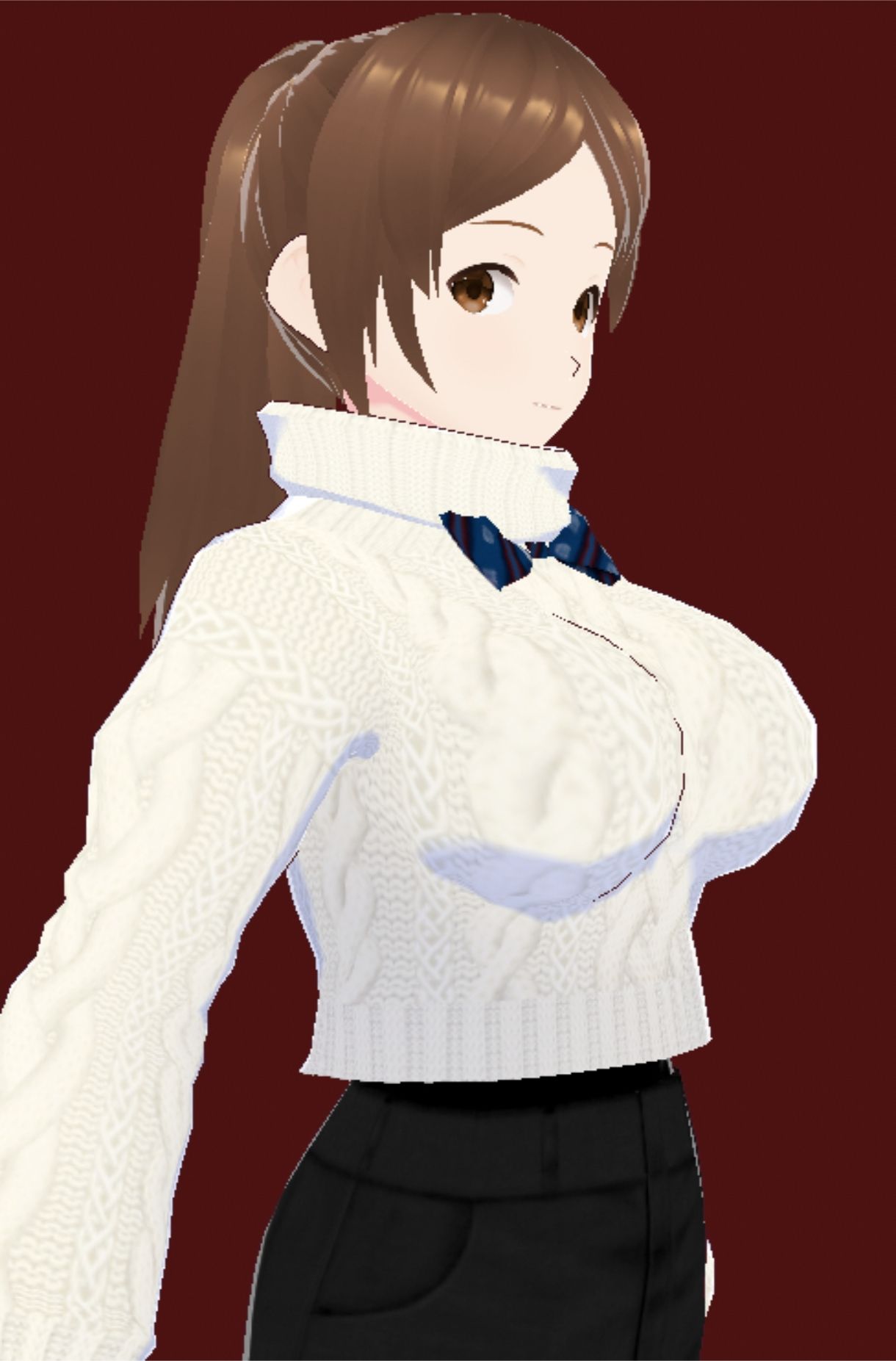 白いタートルネックセーターに黒いショートパンツのお姉さん（セリフなし  3DCGモデル  イラスト集） 画像3