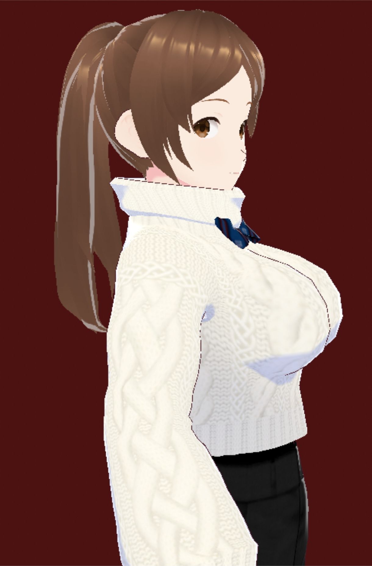 白いタートルネックセーターに黒いショートパンツのお姉さん（セリフなし  3DCGモデル  イラスト集） 画像4