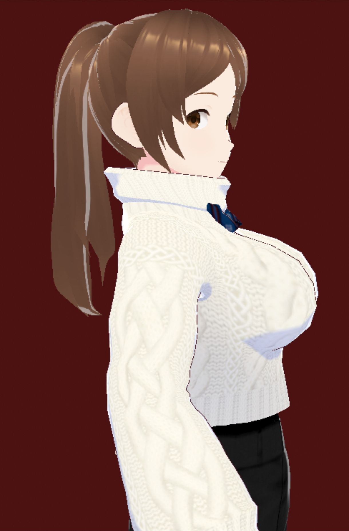 白いタートルネックセーターに黒いショートパンツのお姉さん（セリフなし  3DCGモデル  イラスト集） 画像6