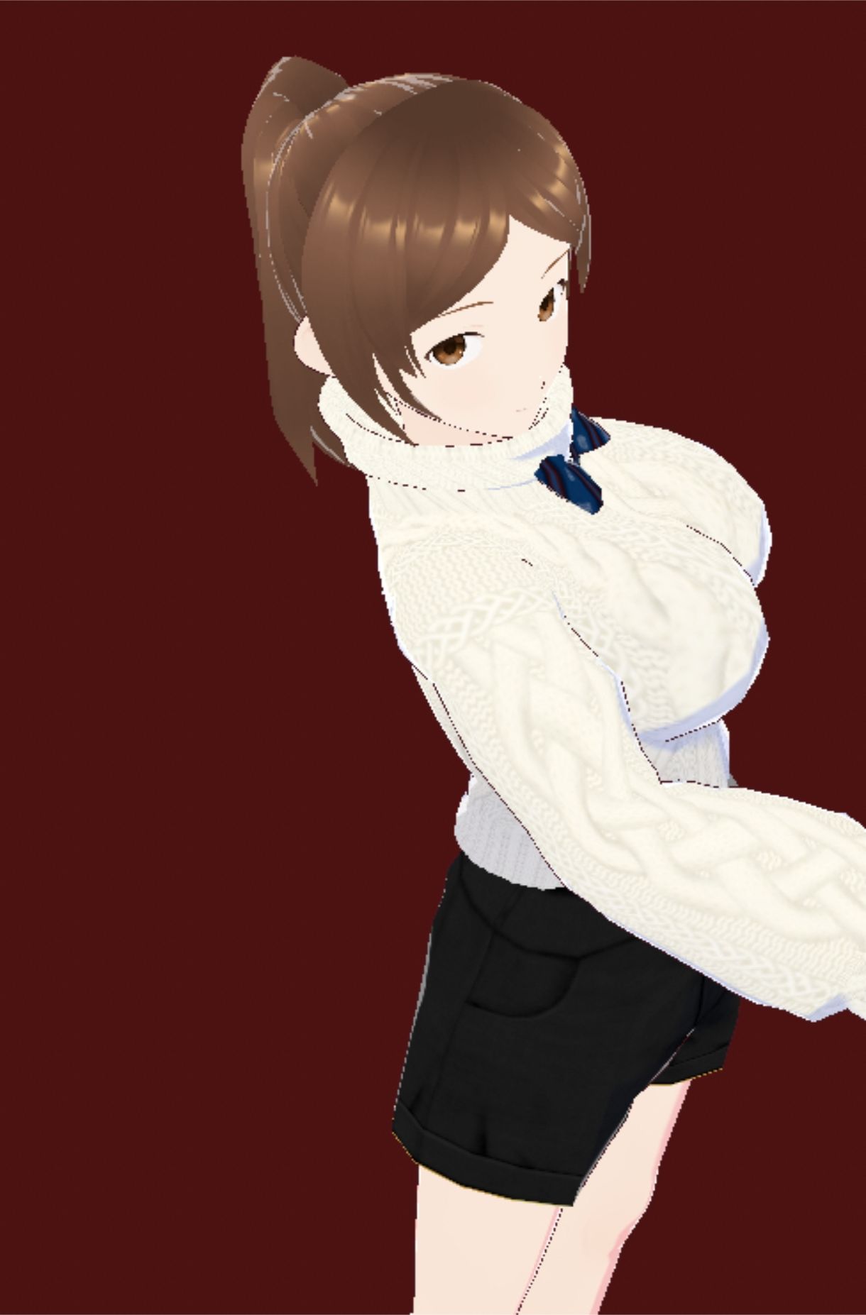 白いタートルネックセーターに黒いショートパンツのお姉さん（セリフなし  3DCGモデル  イラスト集） 画像10