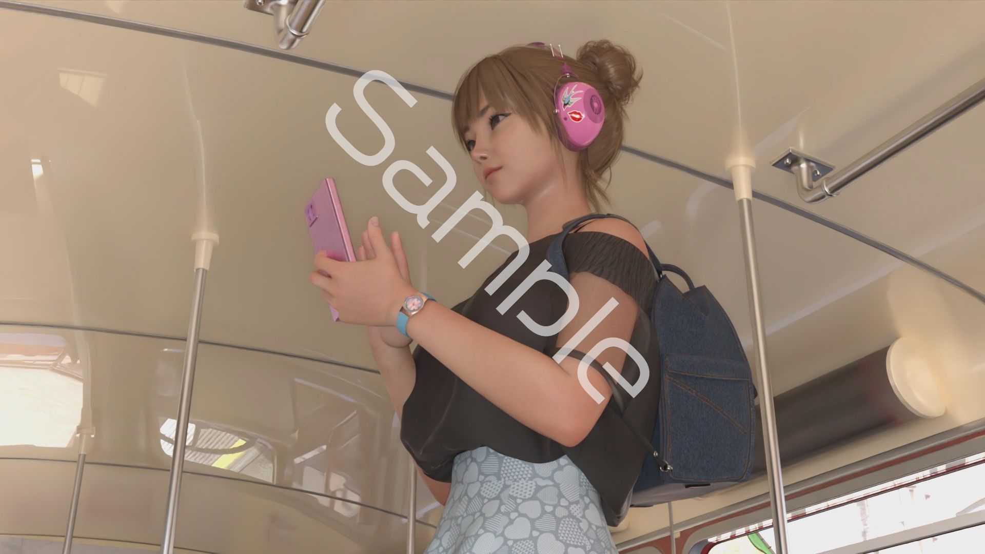 一ノ瀬廻里・私服登校日の通学途中のバス内でスカート内逆さ撮り盗撮の被害に遭う:PV08(サテン地緑色の大人っぽいフルバックパンティ) 画像8