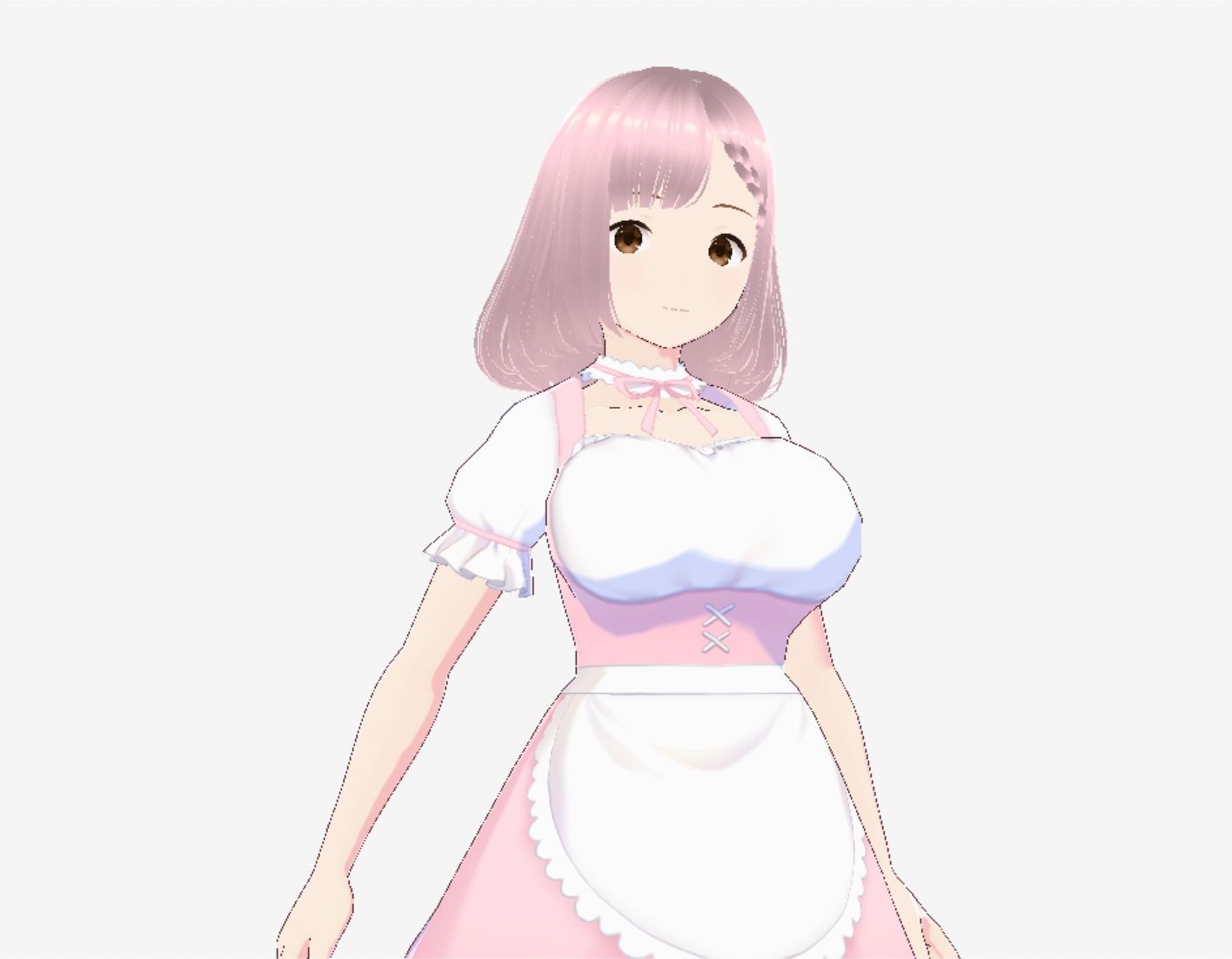 ピンク色の衣装を着たメイド風美女(セリフなし 3DCGモデル イラスト集) 画像3