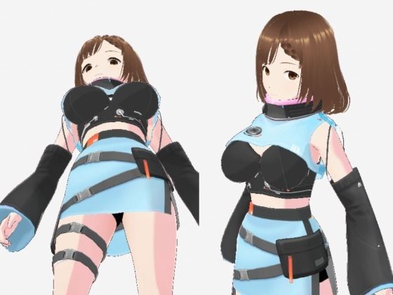 未来から来たような水色の服の巨乳のお姉さん(セリフなし 3DCGモデル イラスト集)