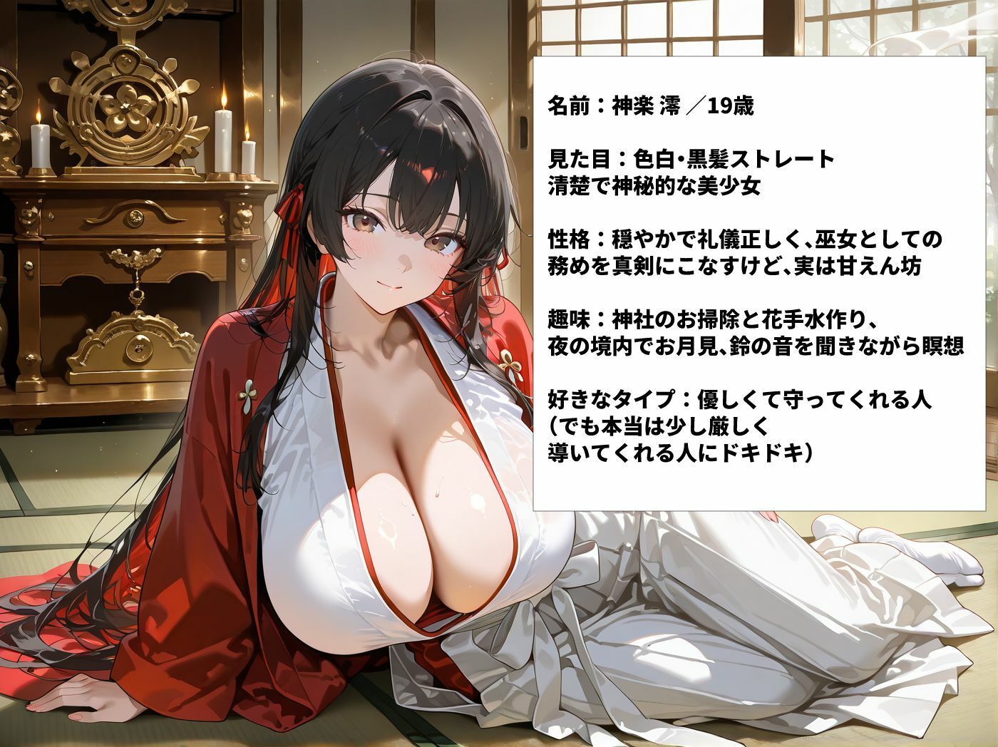 爆乳巫女さんを神聖な寺部屋でハメまくった一部始終 画像1