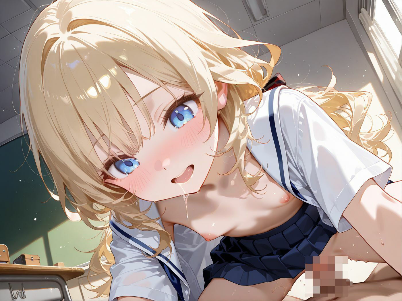 【アニメ】金髪つるぺた少女と放課後の教室で制服セックス サンプル画像 5