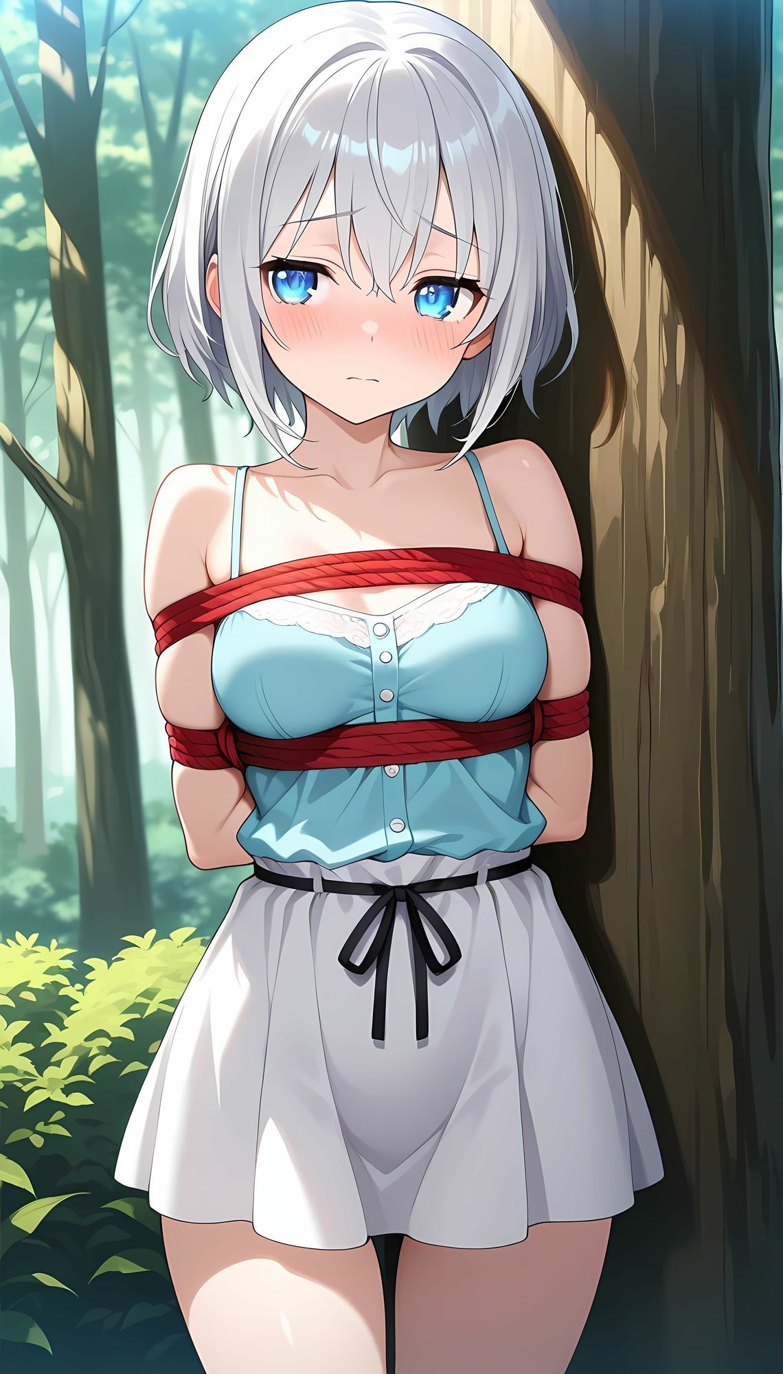 森の奥に連れ込まれ、拘束された女の子 画像1