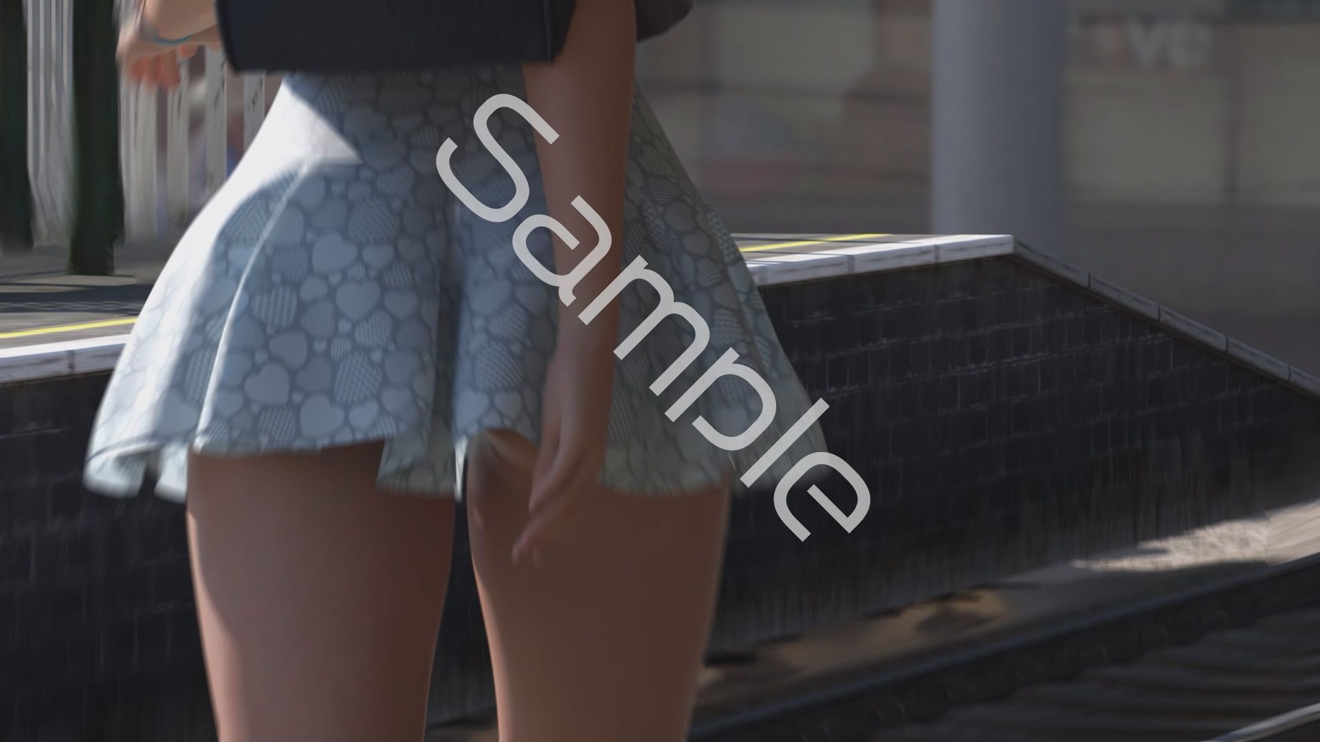 一ノ瀬廻里・私服登校日の通学途中の駅の階段でスカート内逆さ撮り盗撮の被害に遭う:PV02(黒サテン地ピンク水玉パンティ) 画像4