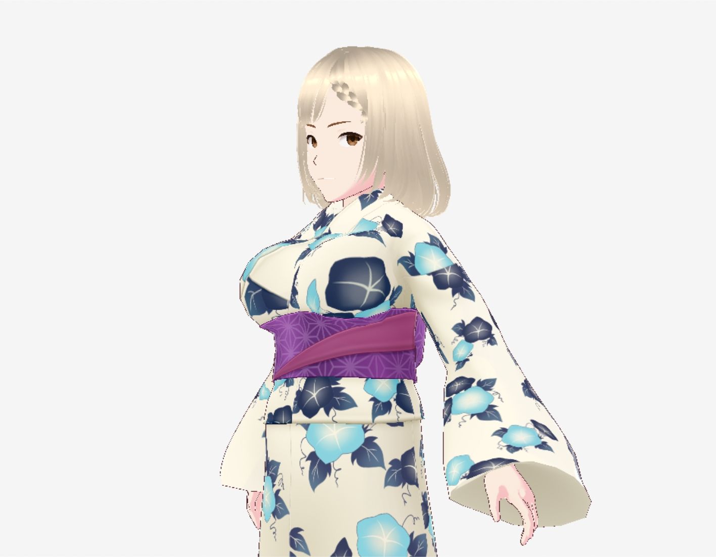 金髪の浴衣の和風美女(セリフなし 3DCGモデル イラスト集) 画像2