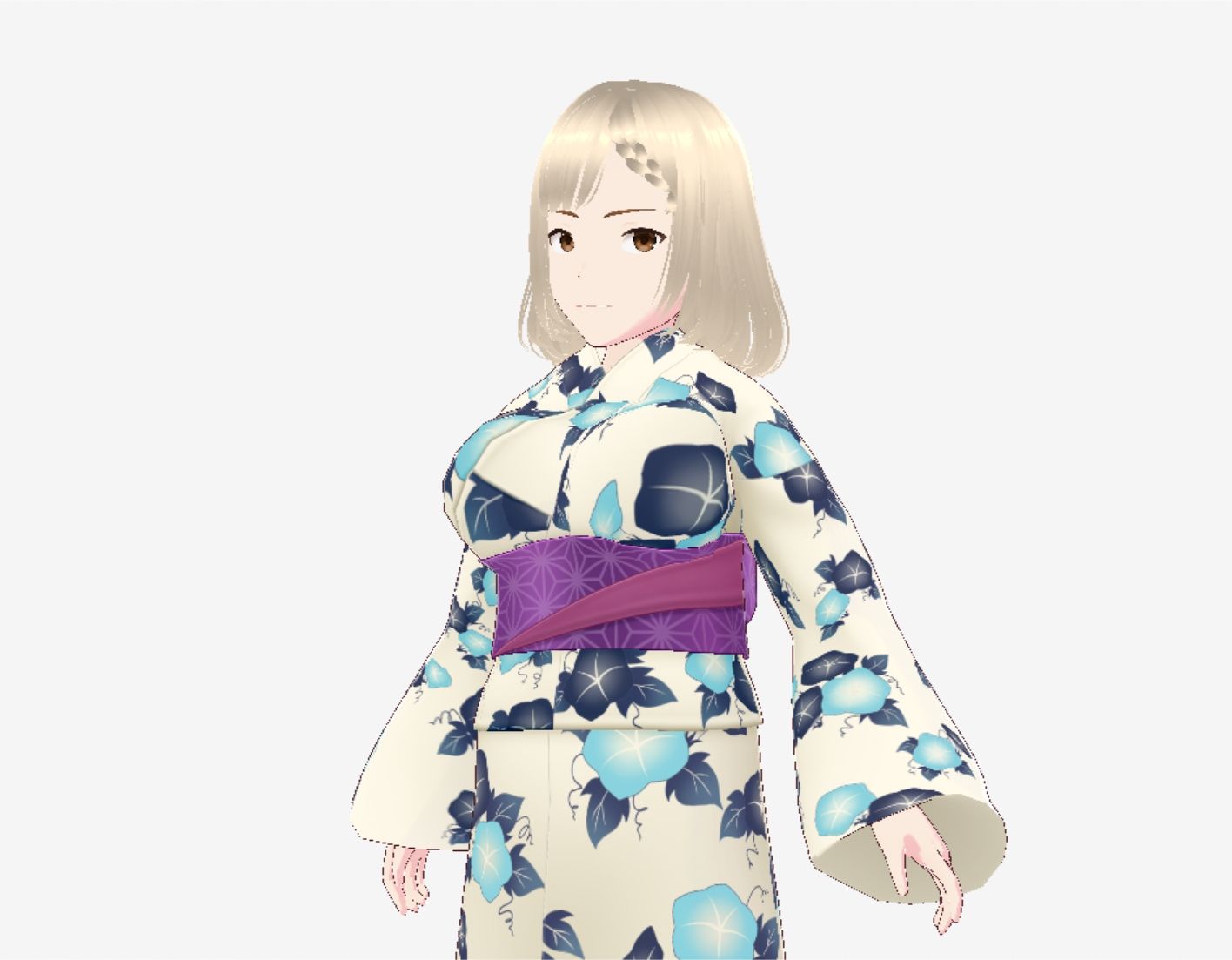 金髪の浴衣の和風美女(セリフなし 3DCGモデル イラスト集) 画像3