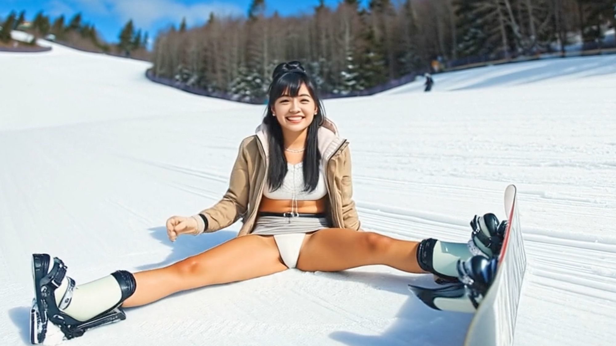 妄想15 ミニスカでスノーボード 尻もち開脚 AI生成動画 画像5