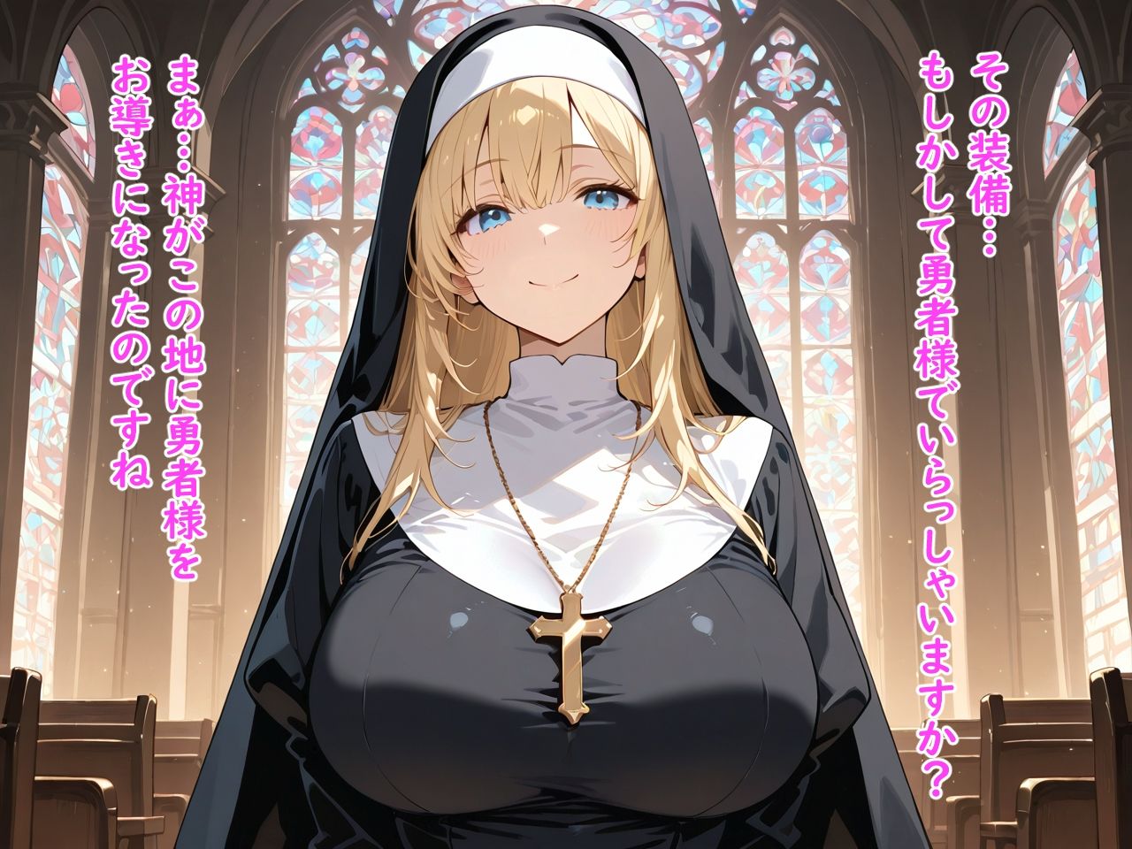 爆乳シスターの聖なるご奉仕 画像1