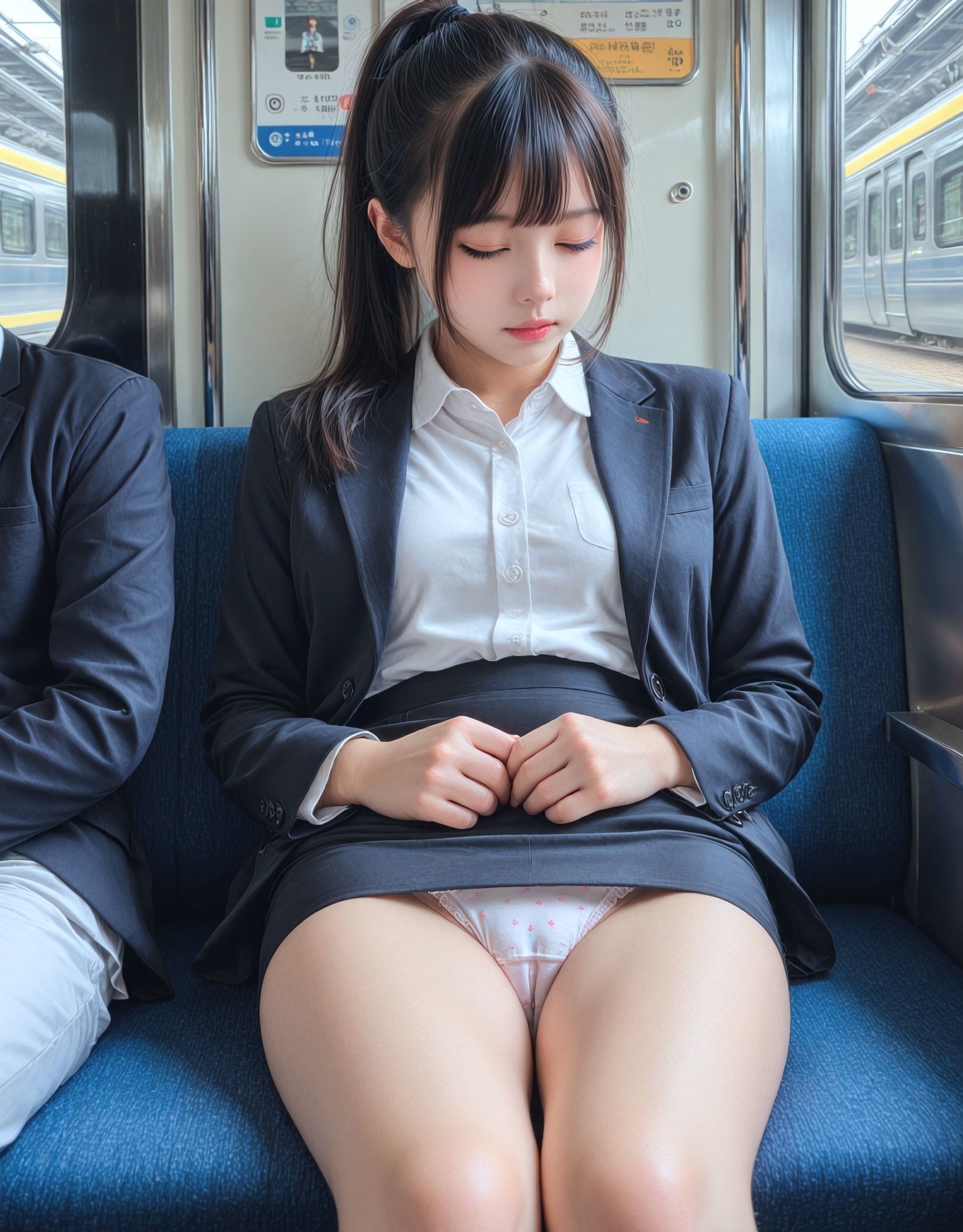 【無防備100枚】お疲れ乙女の失態、電車で捉えたスカートの中 画像4