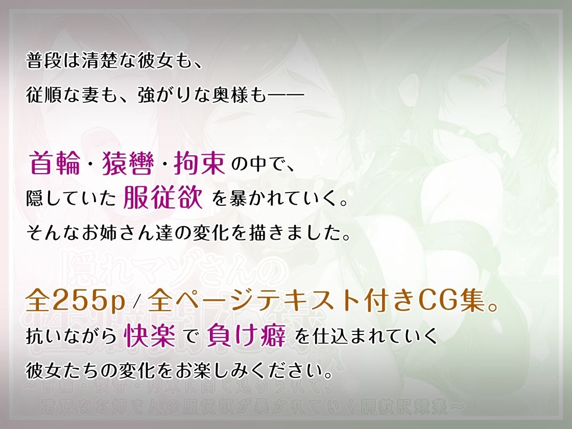 隠れマゾさんの性癖開花録 〜首輪・猿轡・拘束に閉じ込められて、清楚なお姉さんの服従欲が暴かれていく調教記録集〜 画像1
