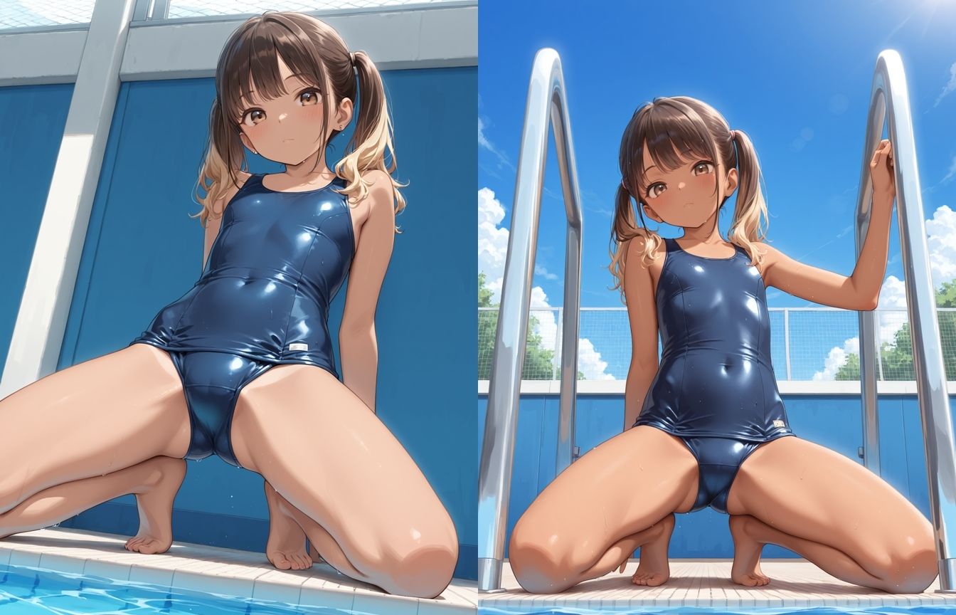 市民プールにいるスク水貧乳ちっぱいギャル5