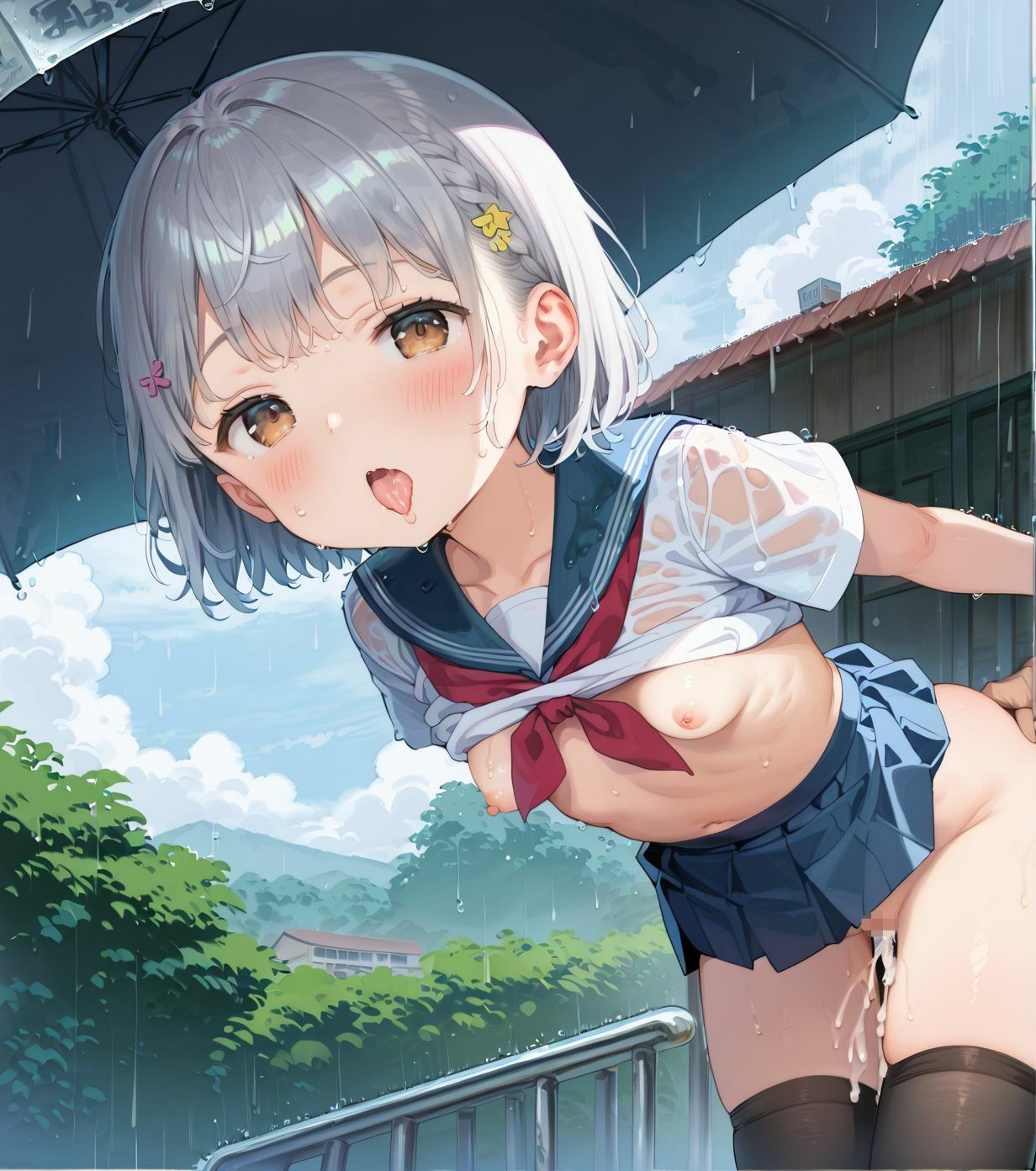 【エロ漫画】制服ちっぱい少女、バス停で雨宿り046
