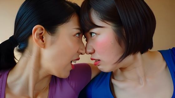 （ボイス有り）ヨガ中に鼻同士を合わせて争うふたり。
