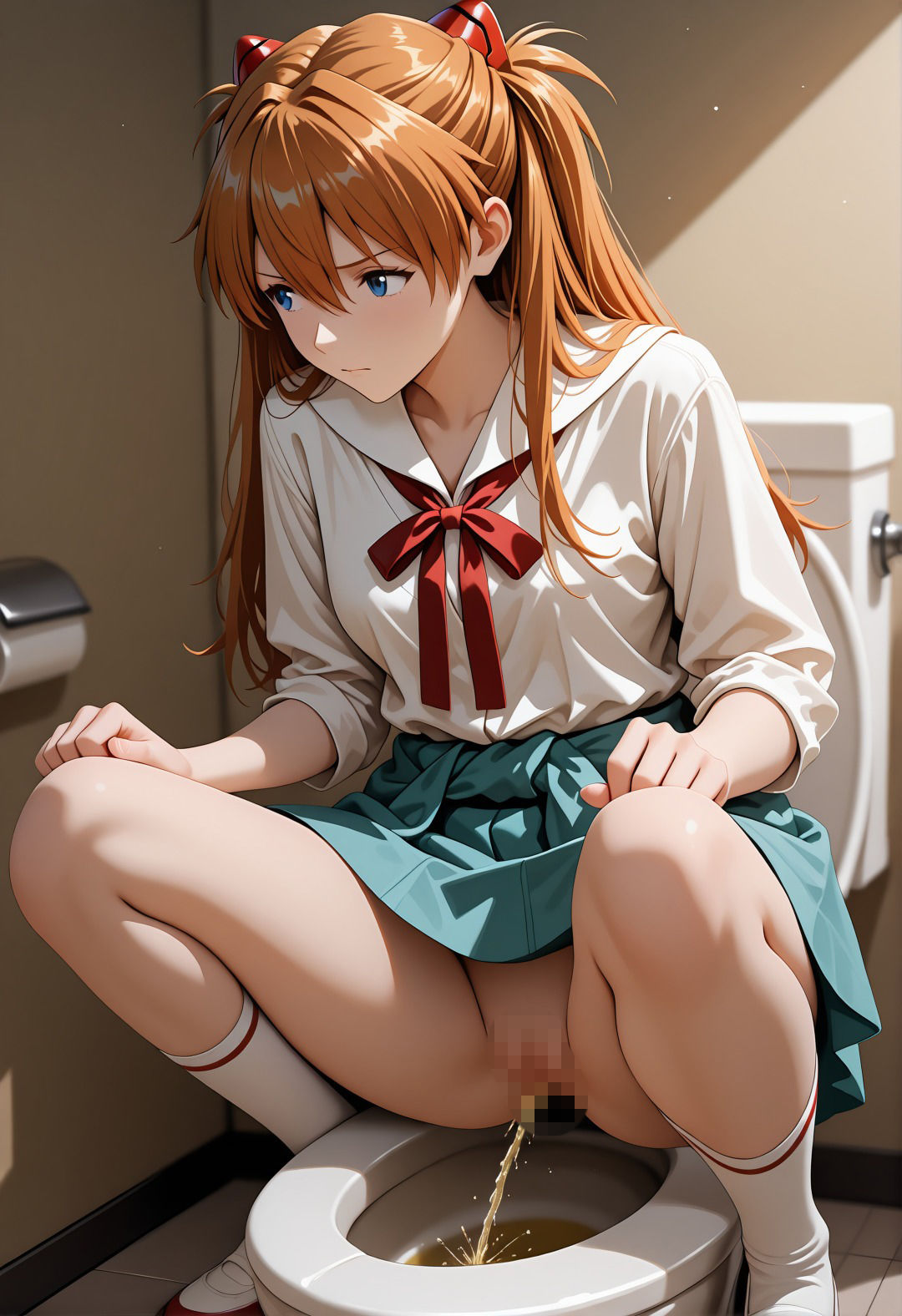 【エロ漫画】エヴ◯ンゲリオンア◯カ催●学校プール露出凌●パロディ 制服脱衣と水着野外セックス満載CG集5