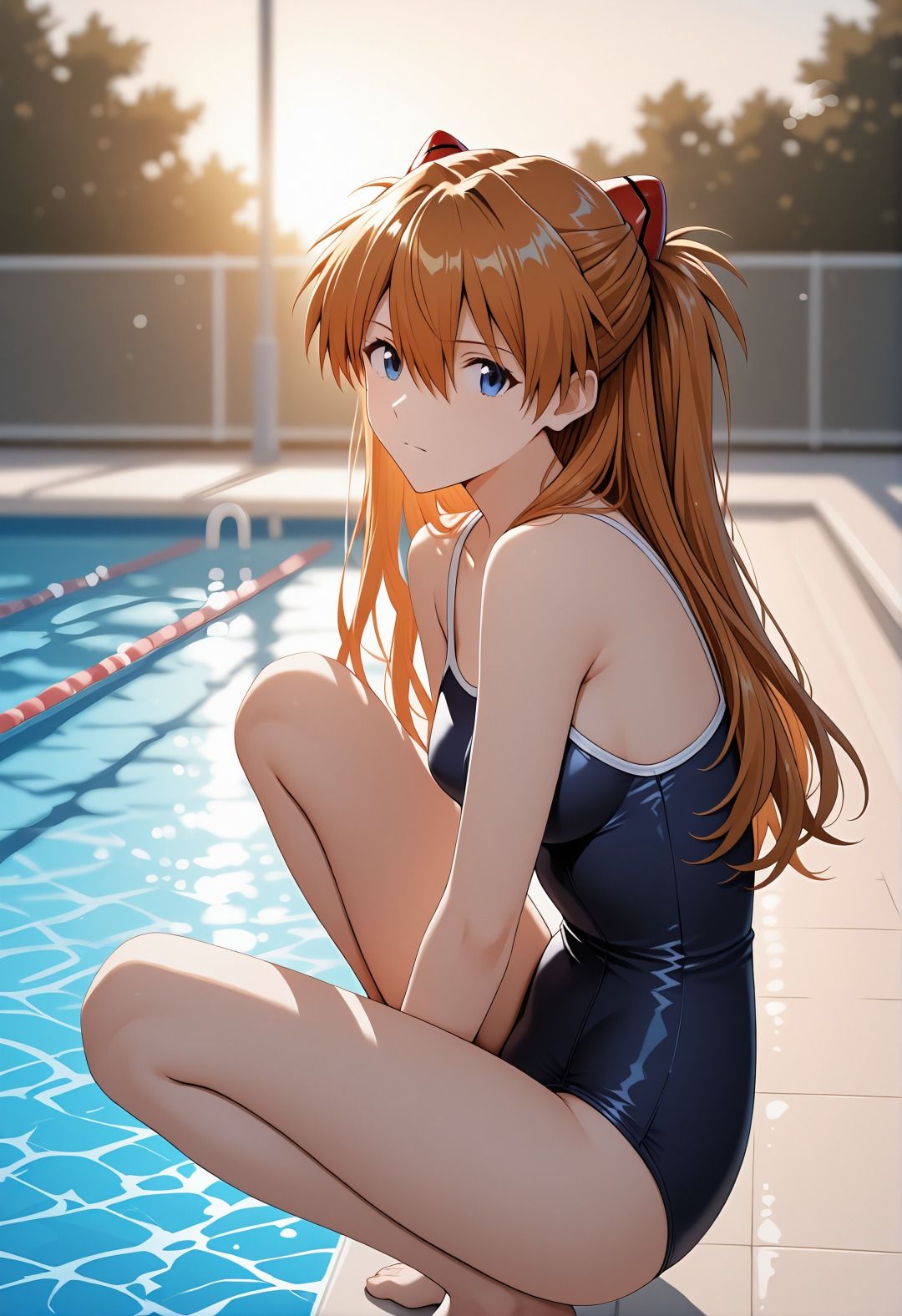 【エロ漫画】エヴ◯ンゲリオンア◯カ催●学校プール露出凌●パロディ 制服脱衣と水着野外セックス満載CG集7