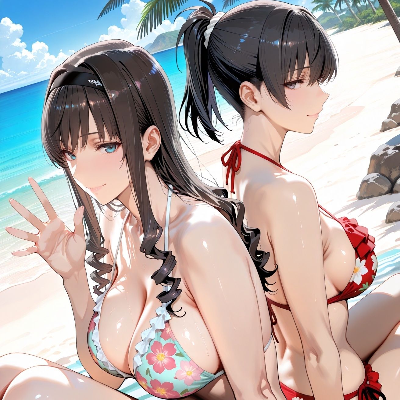 森○はるか＆塚○響inビーチ