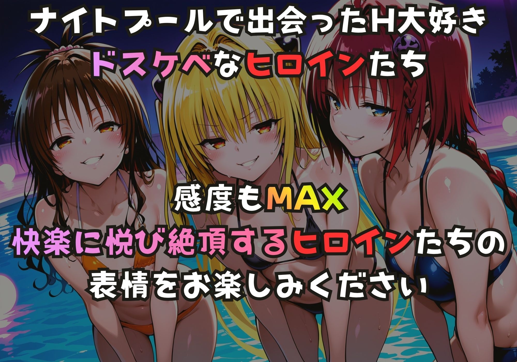 ナイトプールでガンギマるドスケベヒロイン 結城〇柑＆金色〇闇＆黒咲〇亜 サンプル1