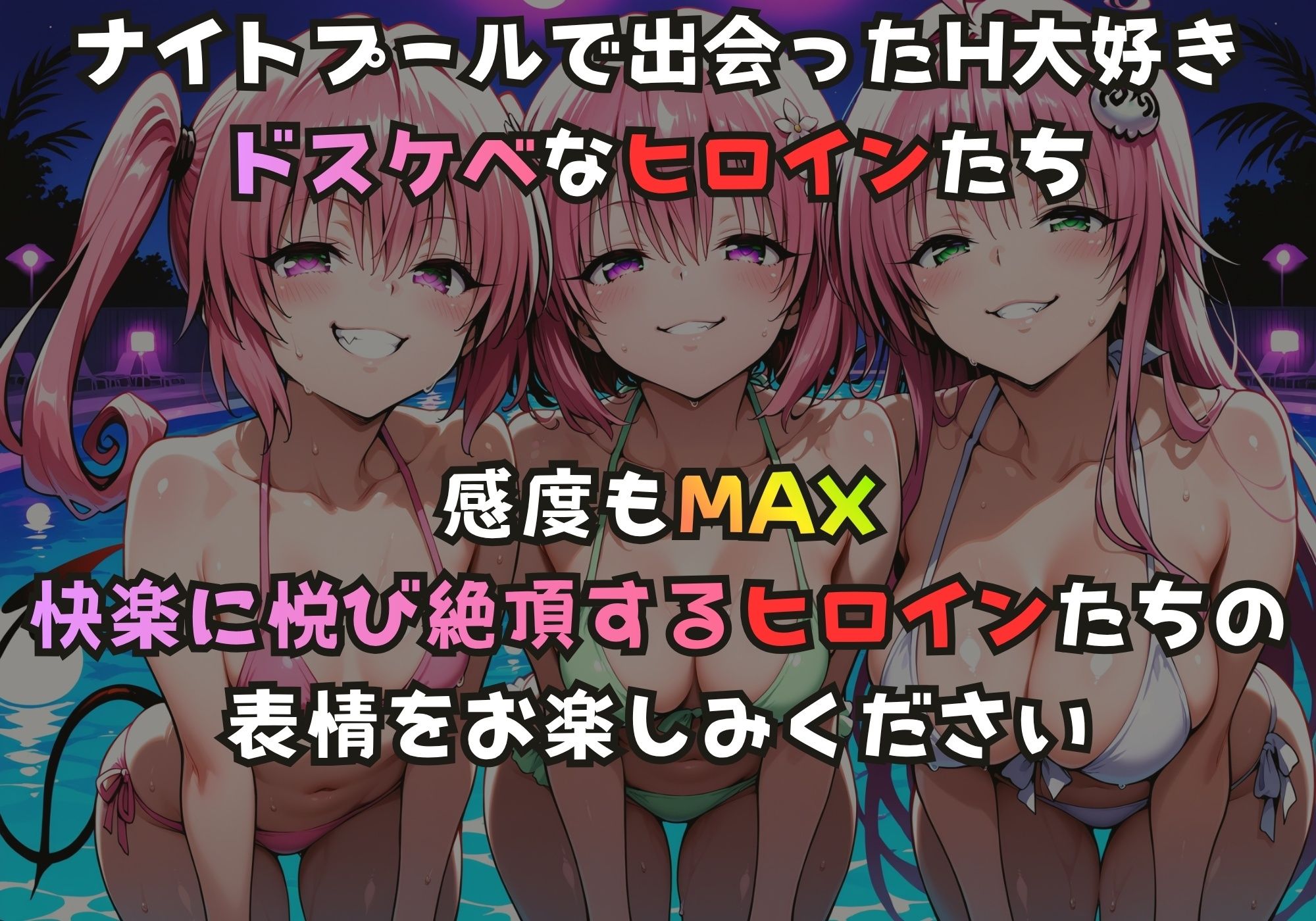 ナイトプールでガンギマるドスケベヒロイン ナ〇＆モ〇＆ラ〇 画像1