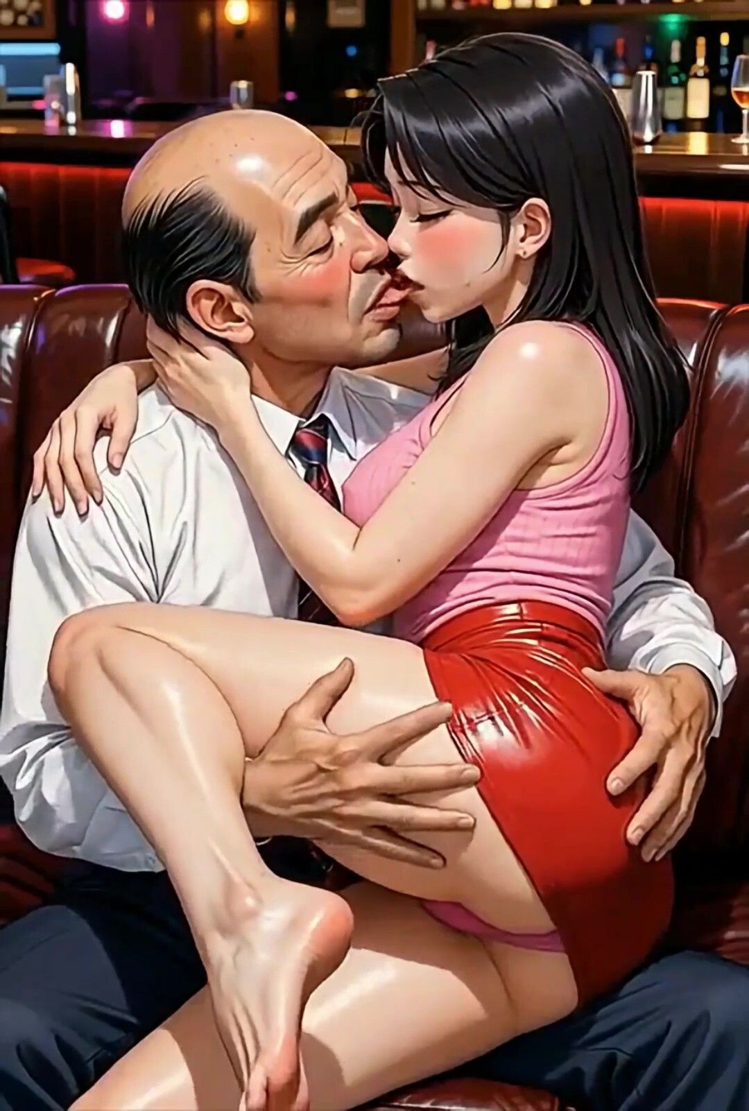 美女とおっさんのディープキス  瞳と川藤  bar編 画像1