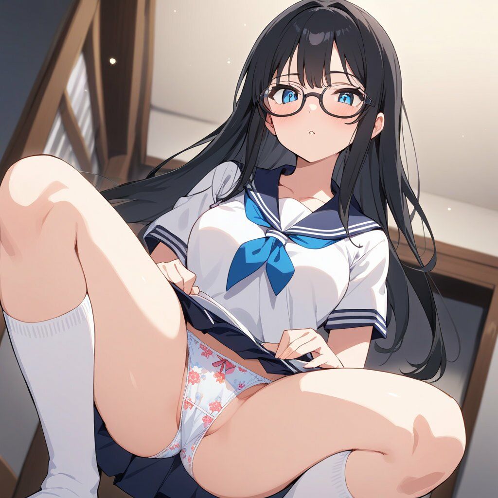 セーラー服でしゃがみ＆またがりでパンチラ 画像2