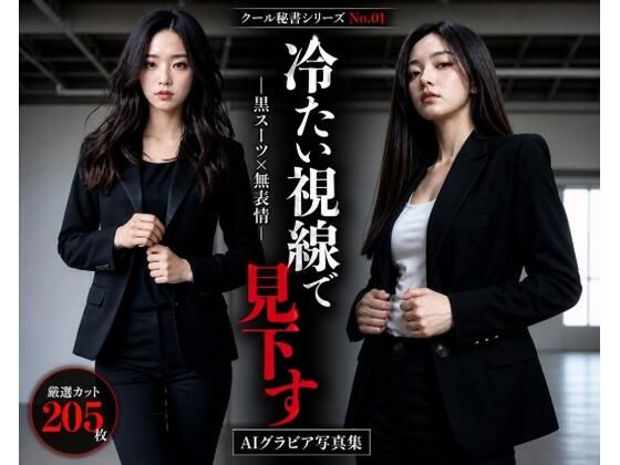 クール秘書シリーズ1  冷たい視線で見下す美人秘書  黒スーツ×無表情で立つ姿が刺さる205枚【AIグラビア写真集】_1
