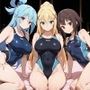 競泳水着の駄女神達が種付けおじさんの種に溺れ寝取られる