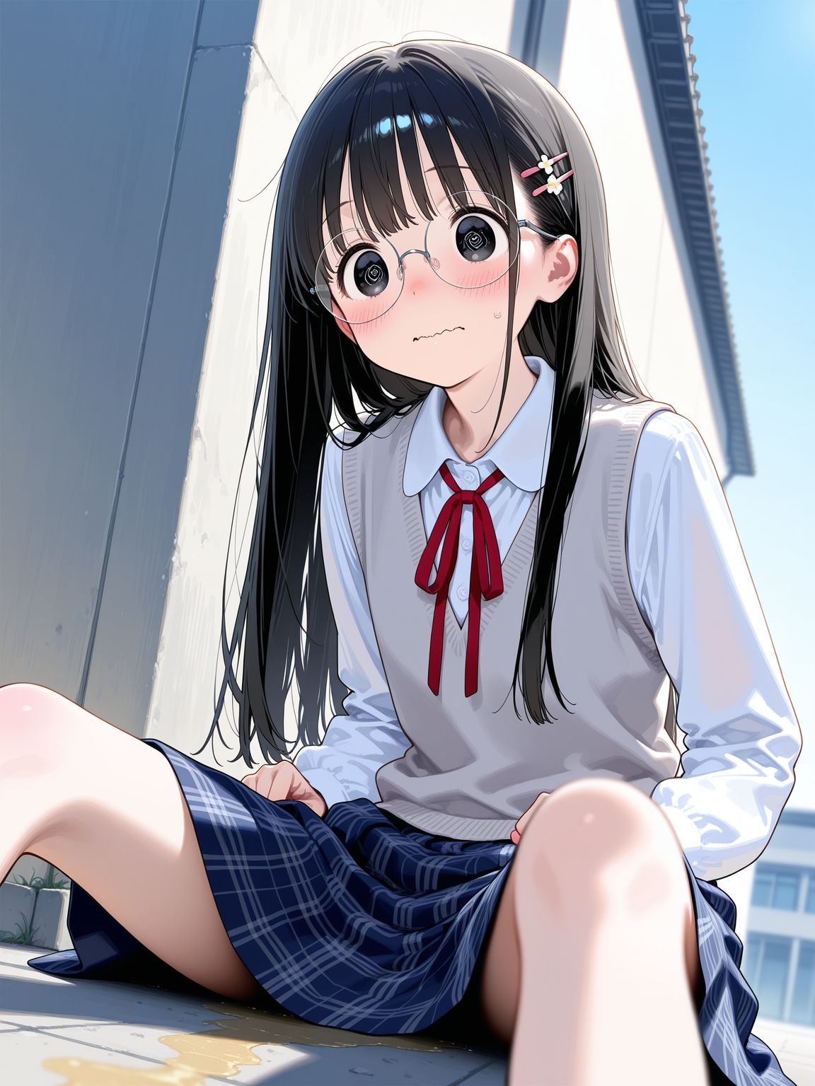学校の屋上でおしっこが我慢できない眼鏡女子【前編】_4