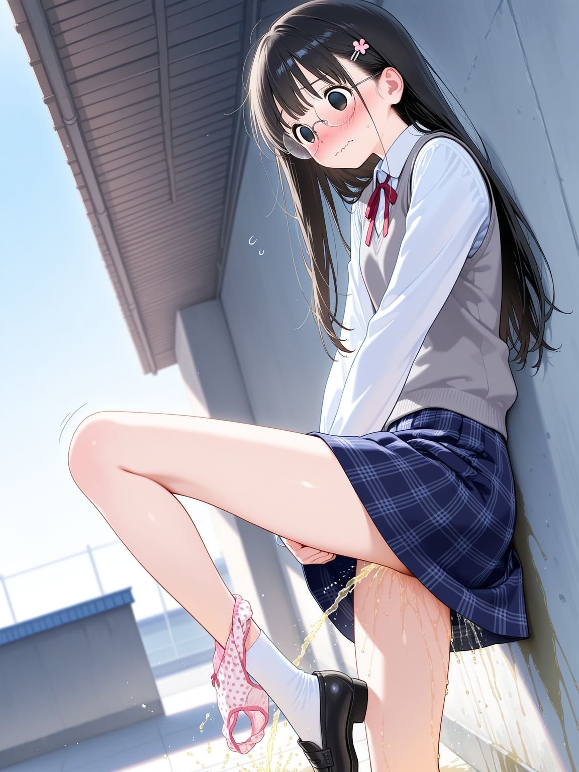 学校の屋上でおしっこが我慢できない眼鏡女子【前編】_5