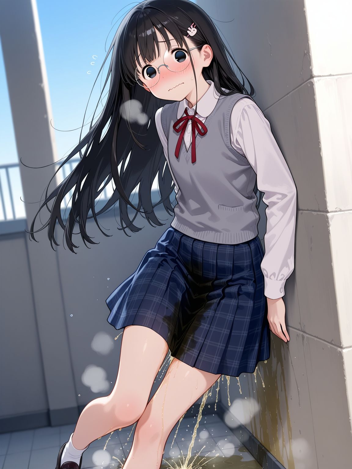 学校の屋上でおしっこが我慢できない眼鏡女子【前編】_6