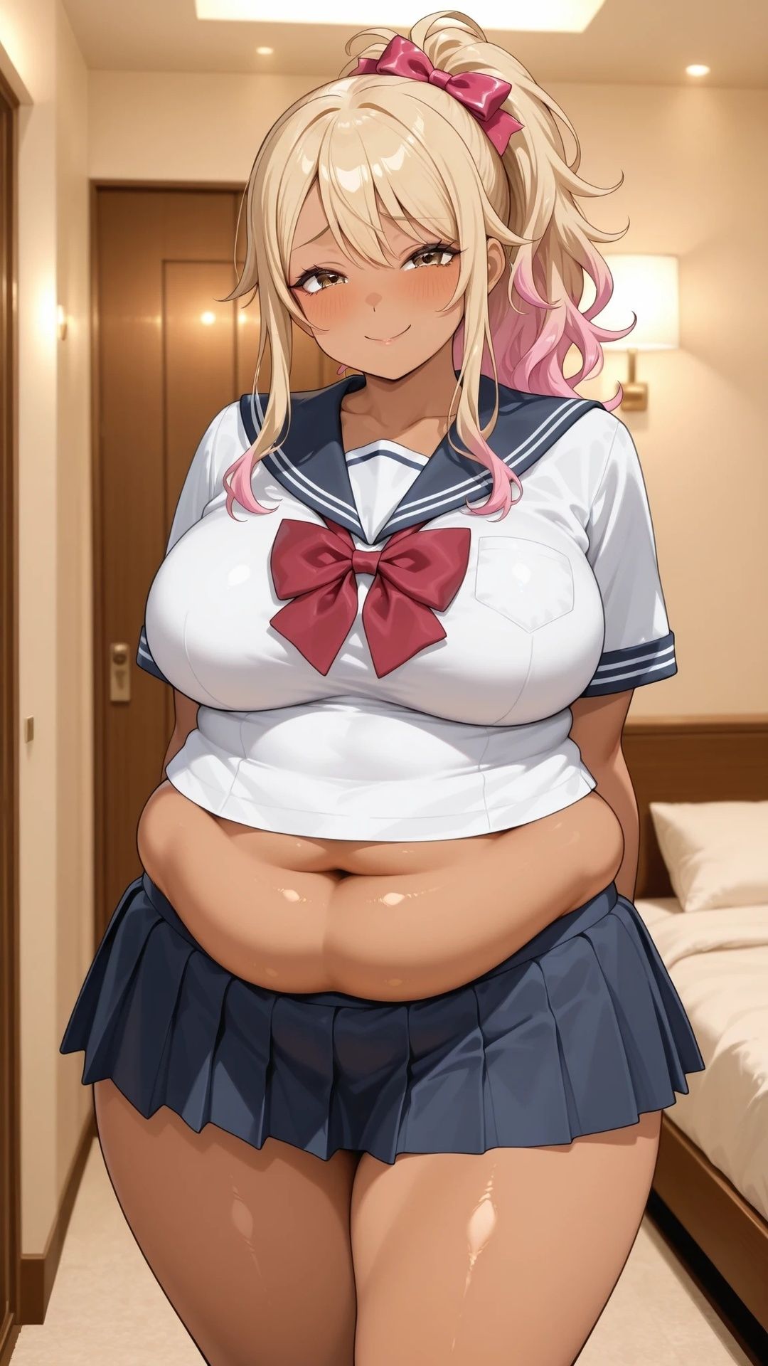 ぽっちゃり黒ギャルと制服ハメ撮り 画像1