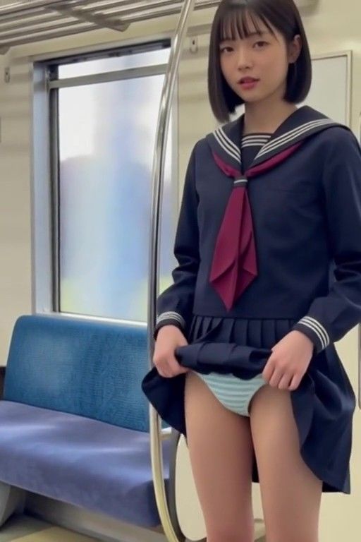 クラス1かわいい黒髪ボブJKが電車内でセックス!4