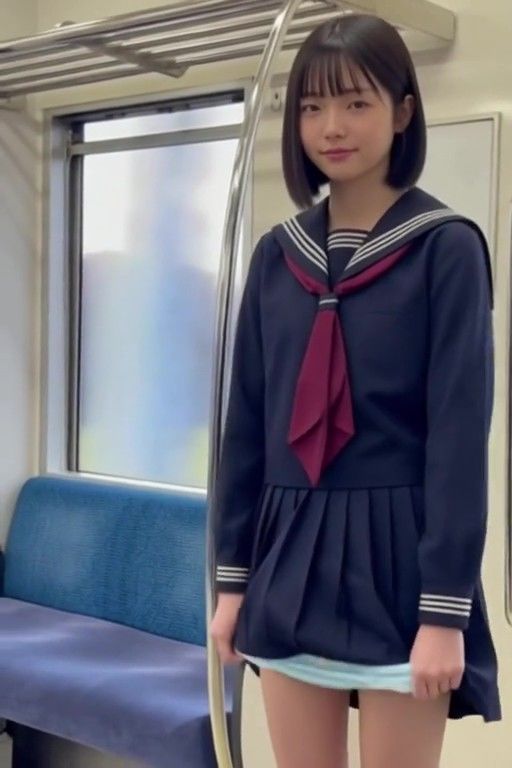 クラス1かわいい黒髪ボブJKが電車内でセックス!5