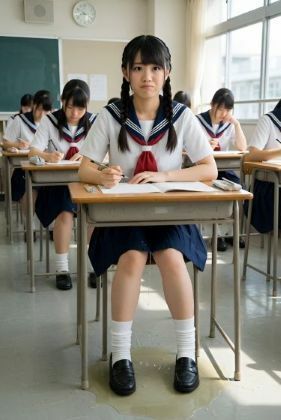 サンプル-セーラー服の女の子が授業中におもらし - サンプル画像