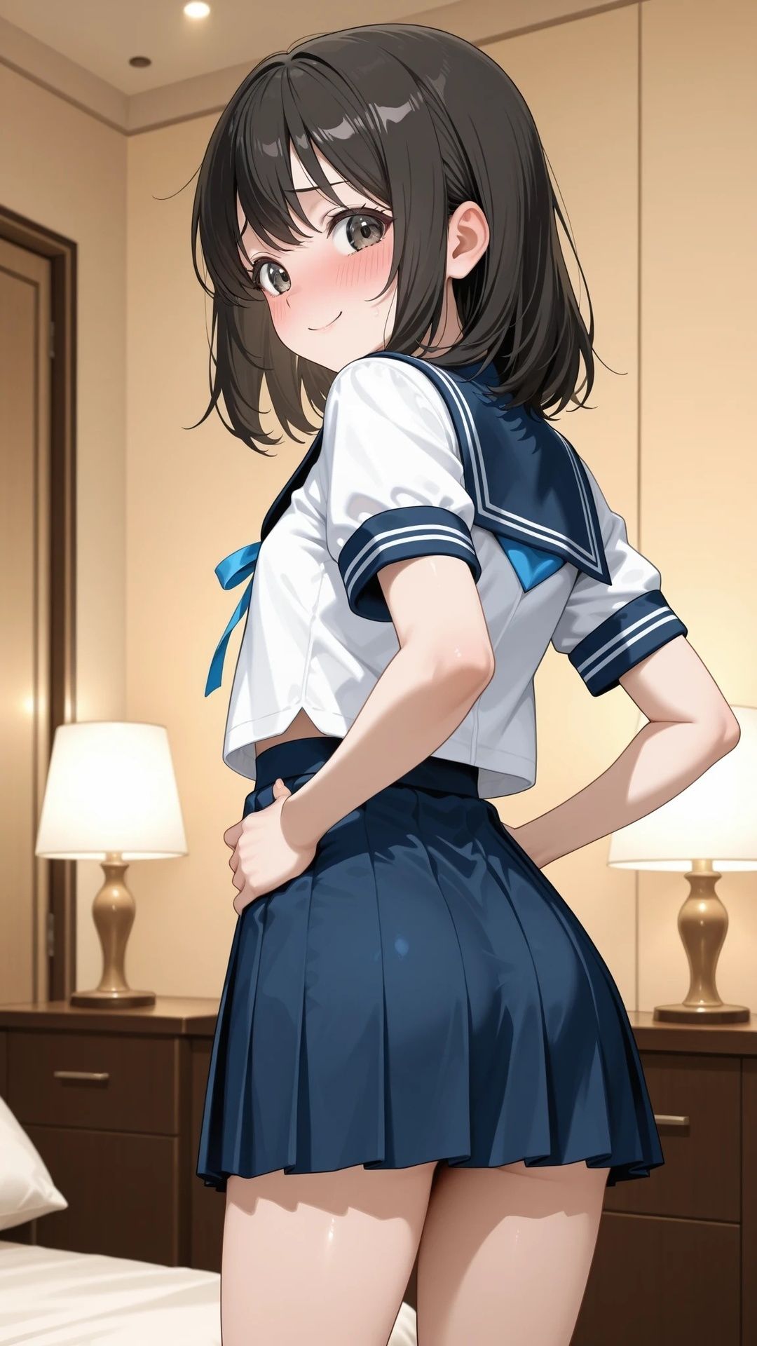 貧乳黒髪美少女とラブホテルで制服エッチ_3
